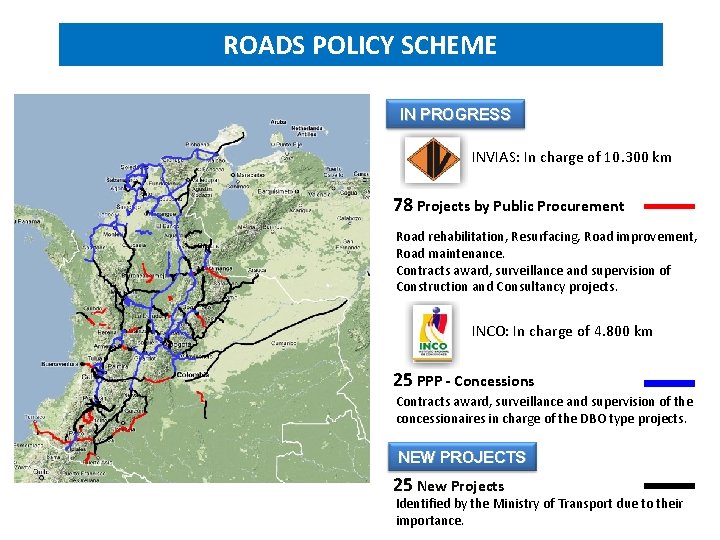 ROADS POLICY SCHEME IN PROGRESS INVIAS: In charge of 10. 300 km 78 Projects