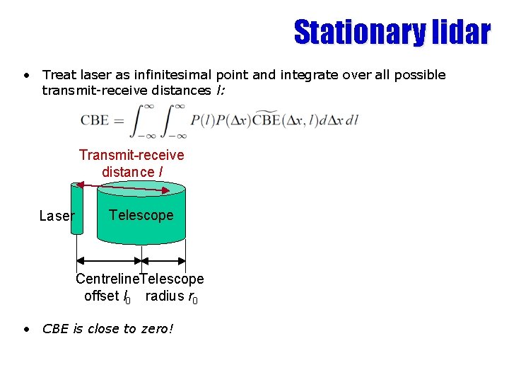 Stationary lidar • Treat laser as infinitesimal point and integrate over all possible transmit-receive