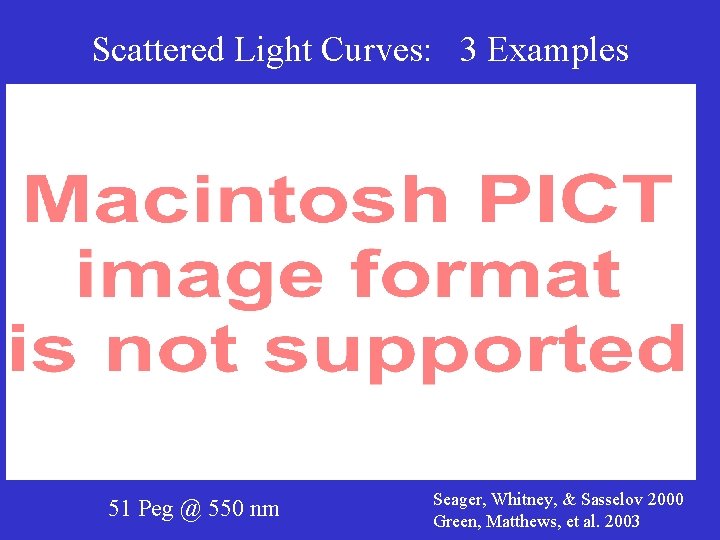 Scattered Light Curves: 3 Examples 51 Peg @ 550 nm Seager, Whitney, & Sasselov