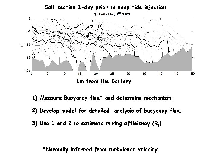 Salt section 1 -day prior to neap tide injection. km from the Battery 1)