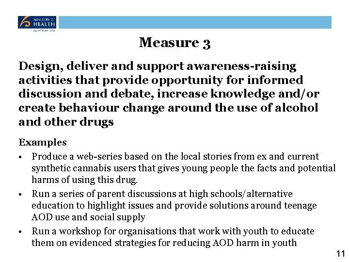 Measure 3 Design, deliver and support awareness-raising activities that provide opportunity for informed discussion