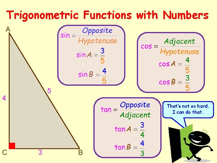 Trigonometric Functions with Numbers A 5 4 That’s not so hard. I can do
