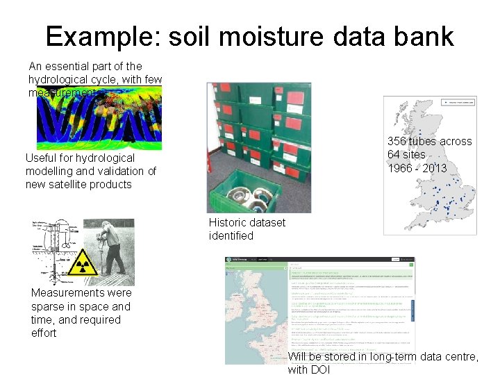 Example: soil moisture data bank An essential part of the hydrological cycle, with few