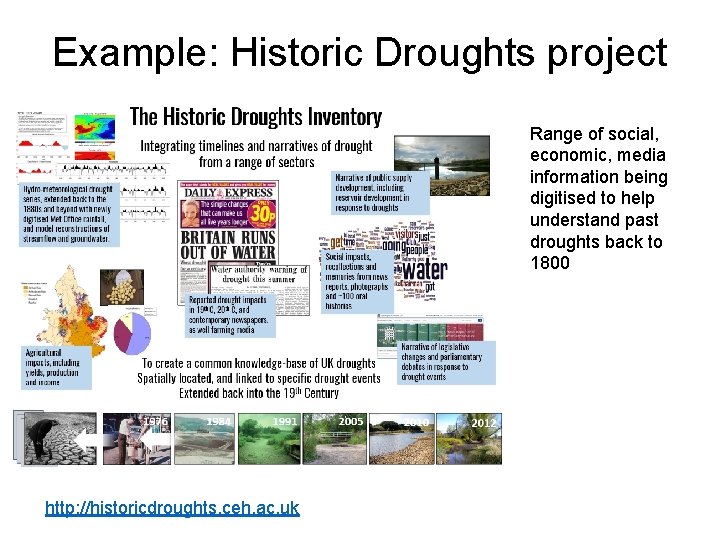 Example: Historic Droughts project Range of social, economic, media information being digitised to help