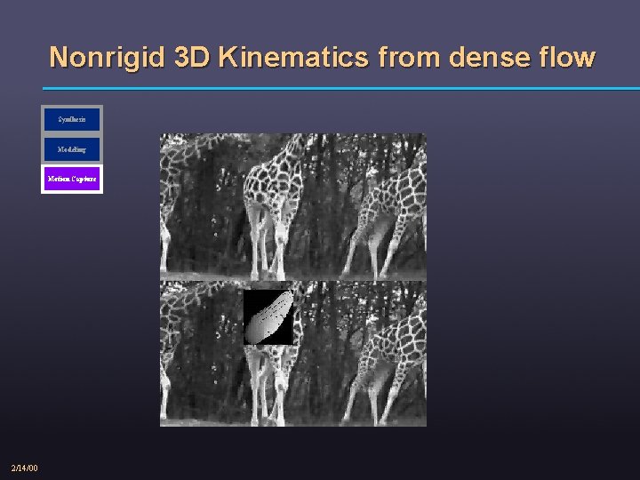 Nonrigid 3 D Kinematics from dense flow Synthesis Modeling Motion Capture 2/14/00 