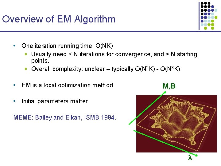 Overview of EM Algorithm • One iteration running time: O(NK) § Usually need <