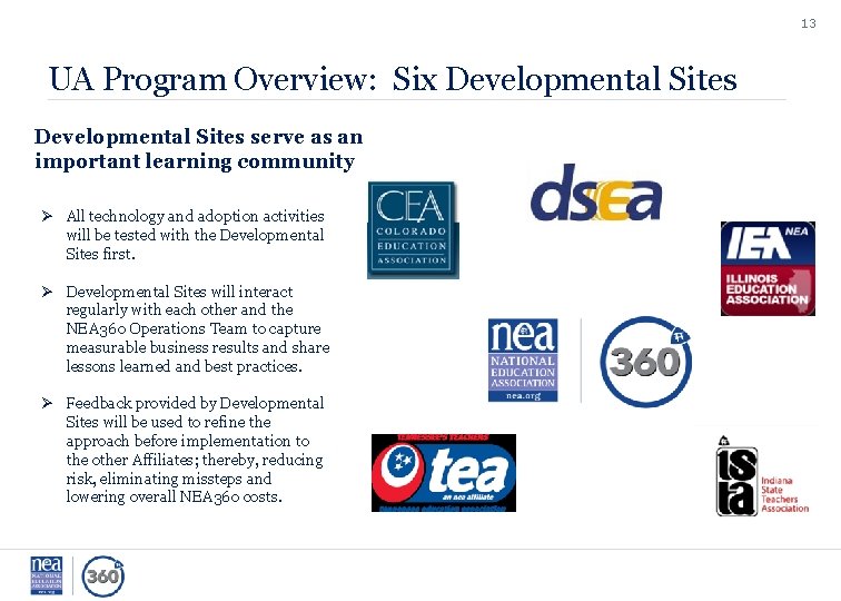 13 UA Program Overview: Six Developmental Sites serve as an important learning community Ø