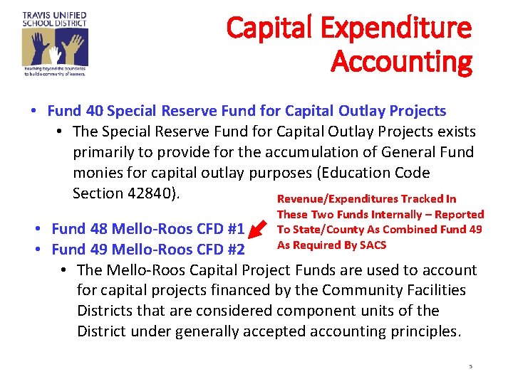 Capital Expenditure Accounting • Fund 40 Special Reserve Fund for Capital Outlay Projects •