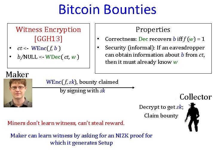 Bitcoin Bounties Witness Encryption [GGH 13] • ct <- WEnc( f, b ) •