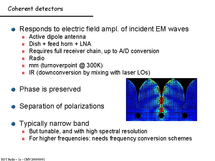 Coherent detectors Responds to electric field ampl. of incident EM waves Active dipole antenna