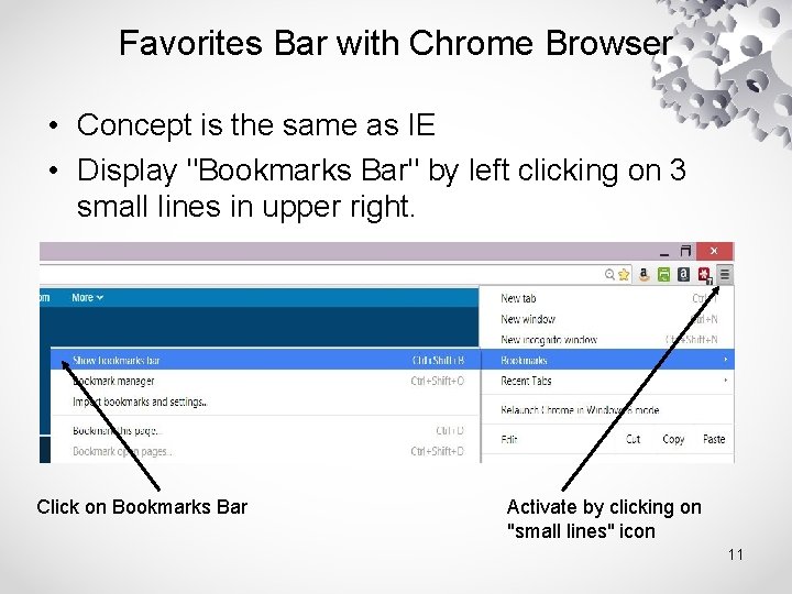 Favorites Bar with Chrome Browser • Concept is the same as IE • Display