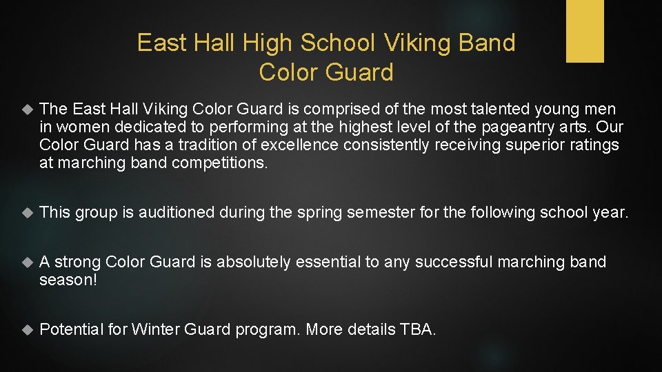 East Hall High School Viking Band Color Guard The East Hall Viking Color Guard