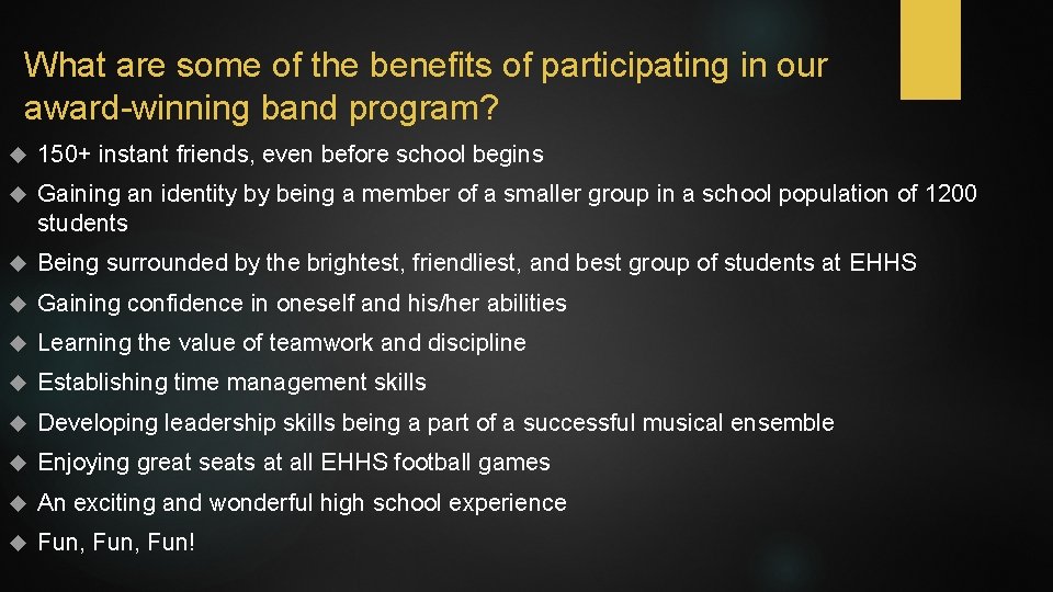 What are some of the benefits of participating in our award-winning band program? 150+