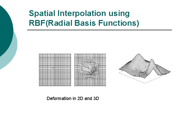 Spatial Interpolation using RBF(Radial Basis Functions) Deformation in 2 D and 3 D 