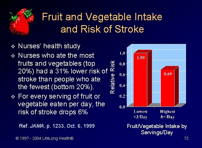 v v v Nurses’ health study Nurses who ate the most fruits and vegetables