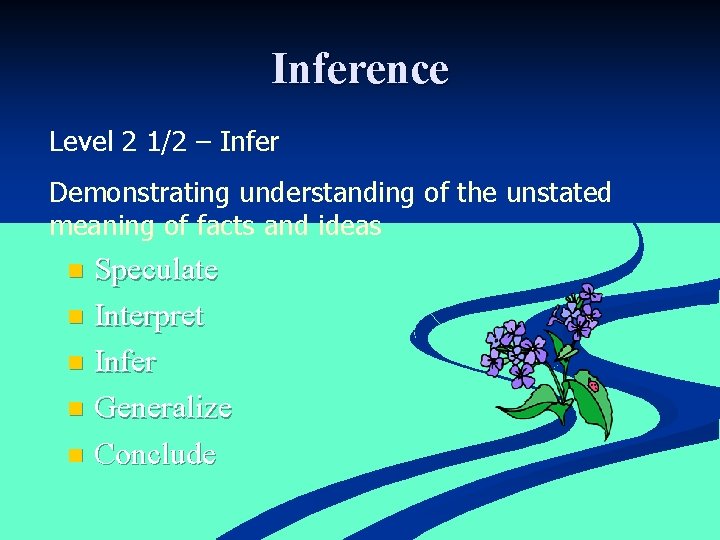 Inference Level 2 1/2 – Infer Demonstrating understanding of the unstated meaning of facts