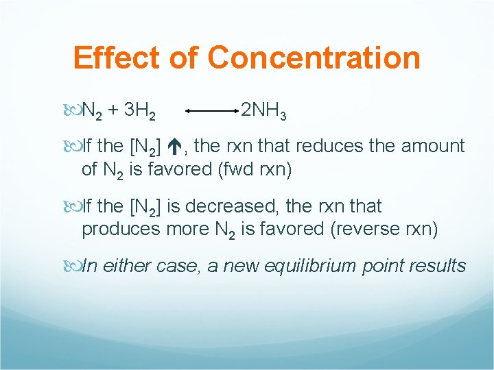 Effect of Concentration N 2 + 3 H 2 2 NH 3 If the