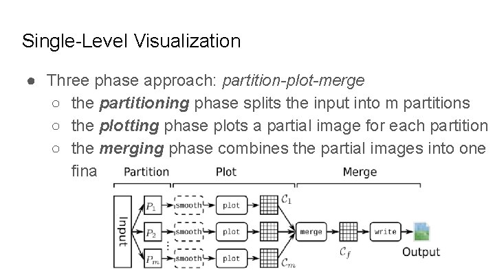 Single-Level Visualization ● Three phase approach: partition-plot-merge ○ the partitioning phase splits the input