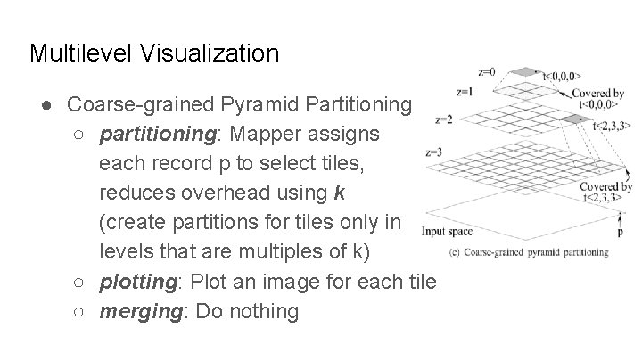 Multilevel Visualization ● Coarse-grained Pyramid Partitioning ○ partitioning: Mapper assigns each record p to