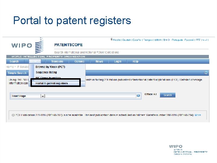 Portal to patent registers 