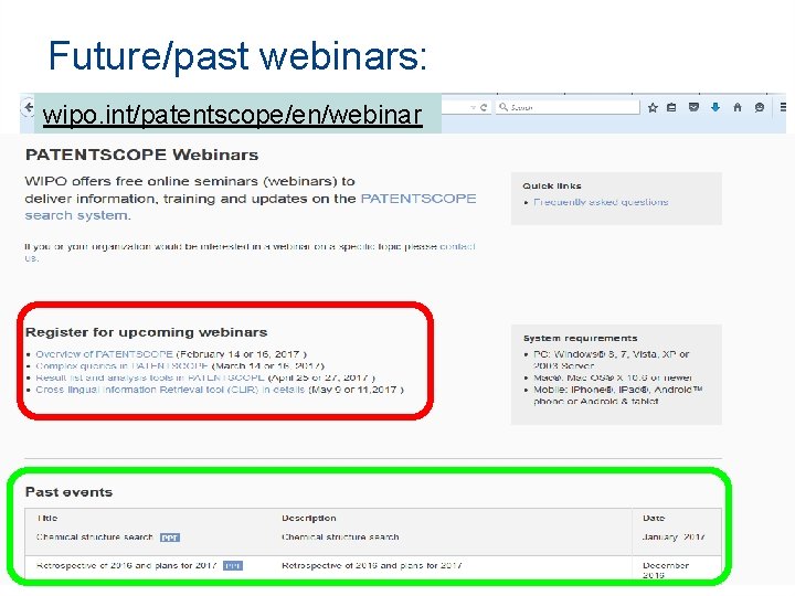 Future/past webinars: wipo. int/patentscope/en/webinar 