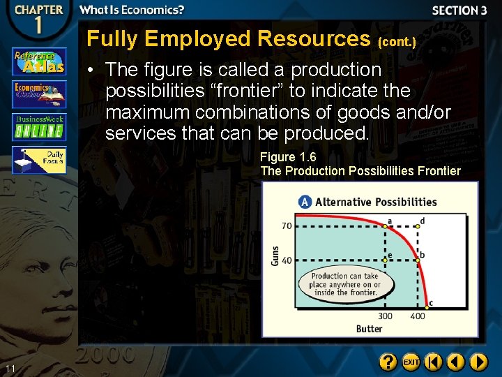 Fully Employed Resources (cont. ) • The figure is called a production possibilities “frontier”