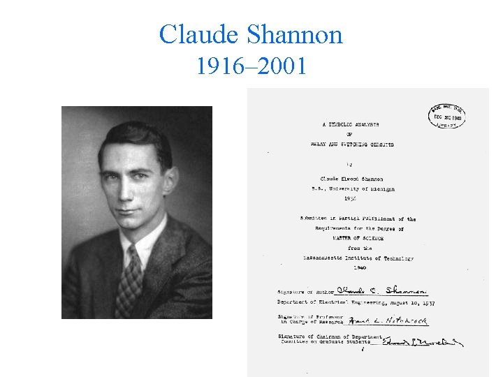 Claude Shannon 1916– 2001 