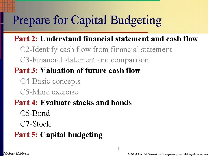 Prepare for Capital Budgeting Part 2: Understand financial statement and cash flow C 2