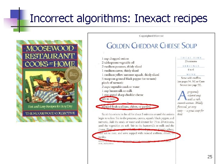 Incorrect algorithms: Inexact recipes 25 