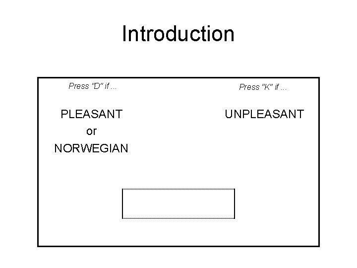 Introduction Press "D" if. . . Press "K" if. . . PLEASANT or NORWEGIAN