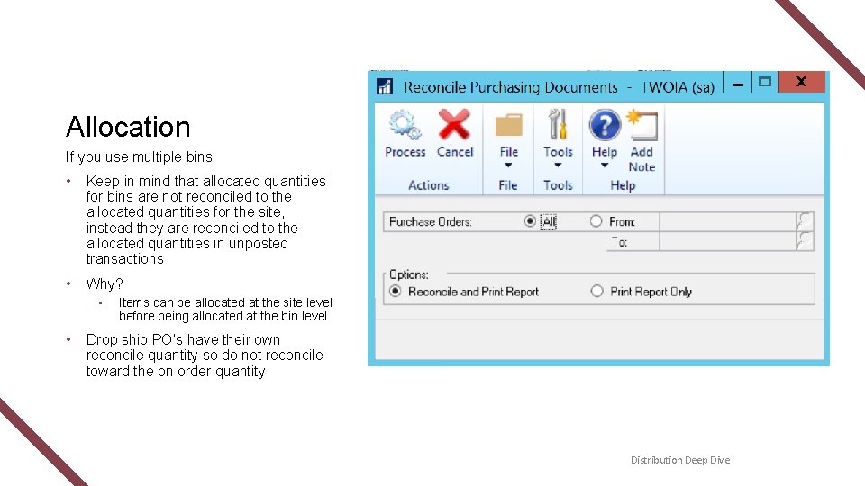 Allocation If you use multiple bins • Keep in mind that allocated quantities for