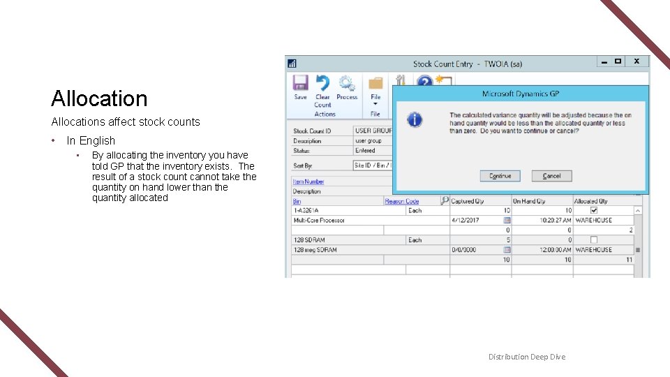 Allocations affect stock counts • In English • By allocating the inventory you have