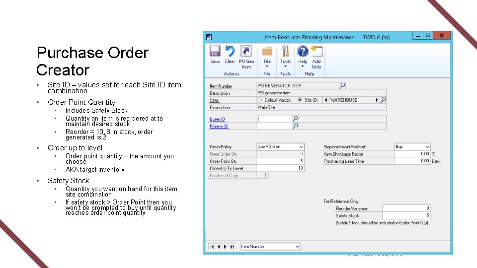 Purchase Order Creator • Site ID – values set for each Site ID item
