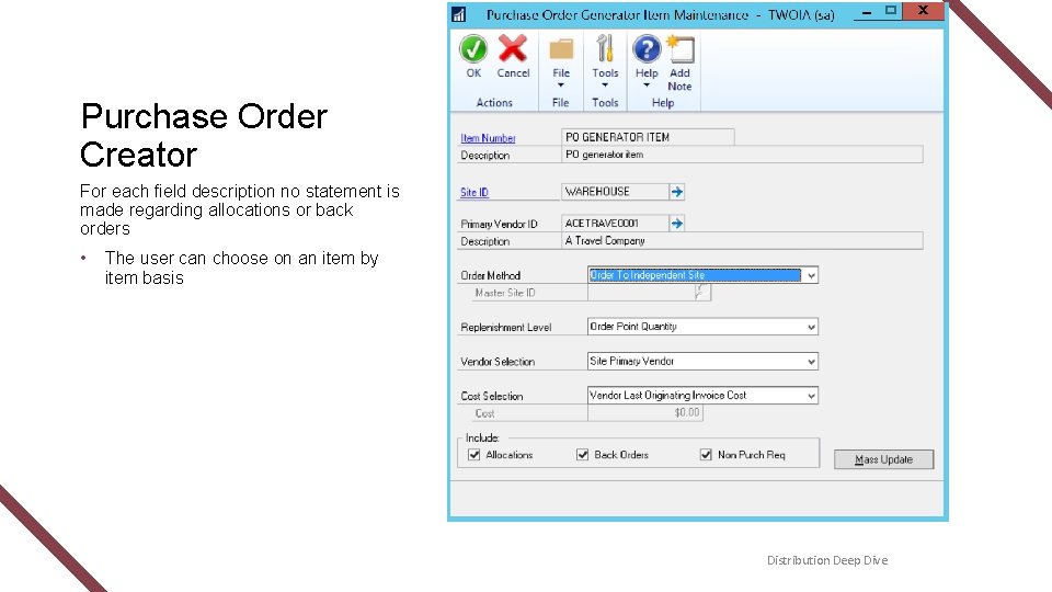 Purchase Order Creator For each field description no statement is made regarding allocations or