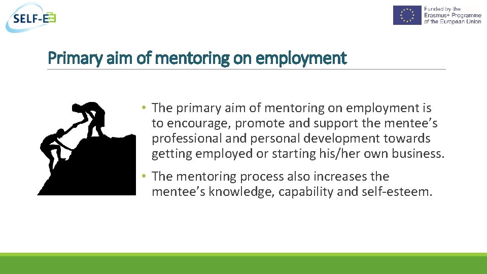 Primary aim of mentoring on employment • The primary aim of mentoring on employment