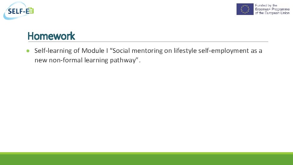 Homework Self-learning of Module I “Social mentoring on lifestyle self-employment as a new non-formal