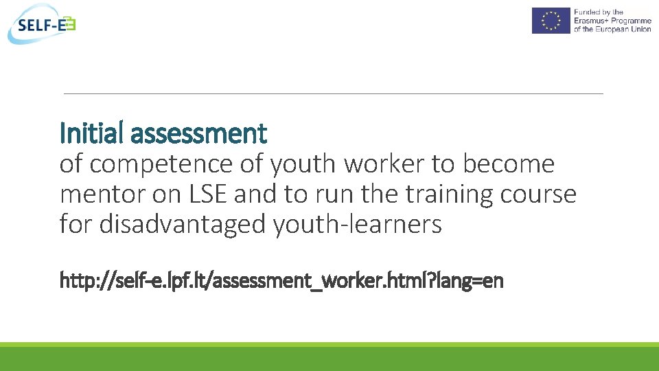 Initial assessment of competence of youth worker to become mentor on LSE and to