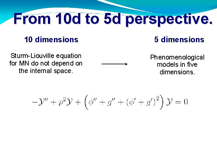 From 10 d to 5 d perspective. 10 dimensions Sturm-Liouville equation for MN do