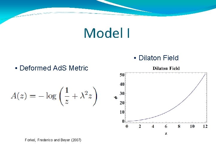 Model I • Dilaton Field • Deformed Ad. S Metric Forkel, Frederico and Beyer