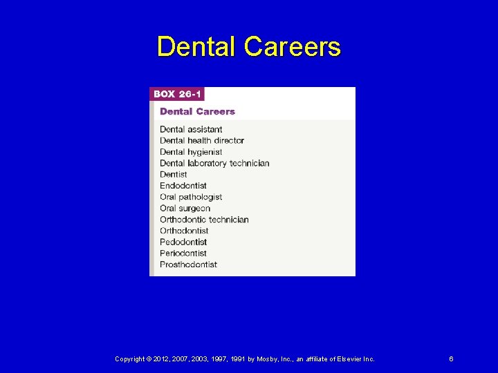 Dental Careers Copyright © 2012, 2007, 2003, 1997, 1991 by Mosby, Inc. , an