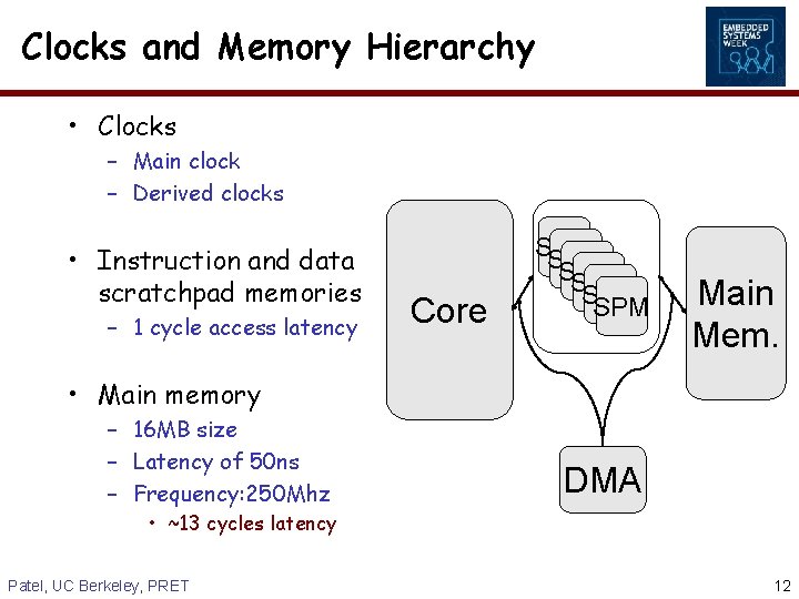 Clocks and Memory Hierarchy • Clocks – Main clock – Derived clocks • Instruction