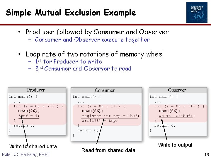 Simple Mutual Exclusion Example • Producer followed by Consumer and Observer – Consumer and