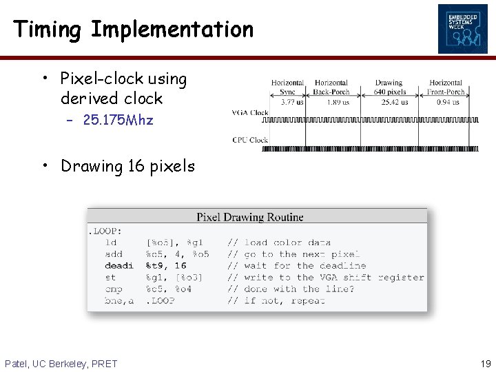 Timing Implementation • Pixel-clock using derived clock – 25. 175 Mhz • Drawing 16