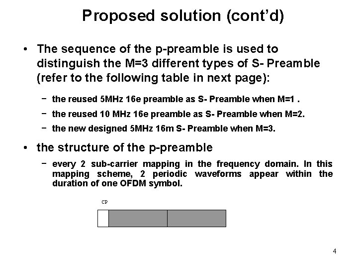 Proposed solution (cont’d) • The sequence of the p-preamble is used to distinguish the
