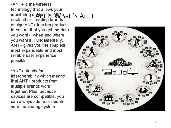  • ANT+ is the wireless technology that allows your monitoring devices to talk