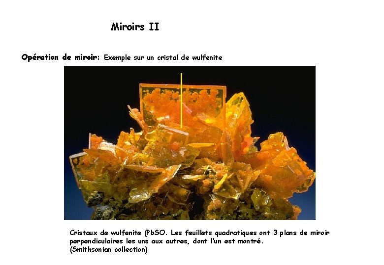Miroirs II Opération de miroir: Exemple sur un cristal de wulfenite Cristaux de wulfenite