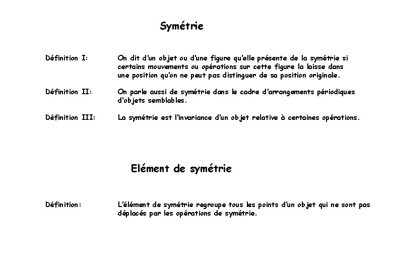 Symétrie Définition I: On dit d‘un objet ou d‘une figure qu‘elle présente de la