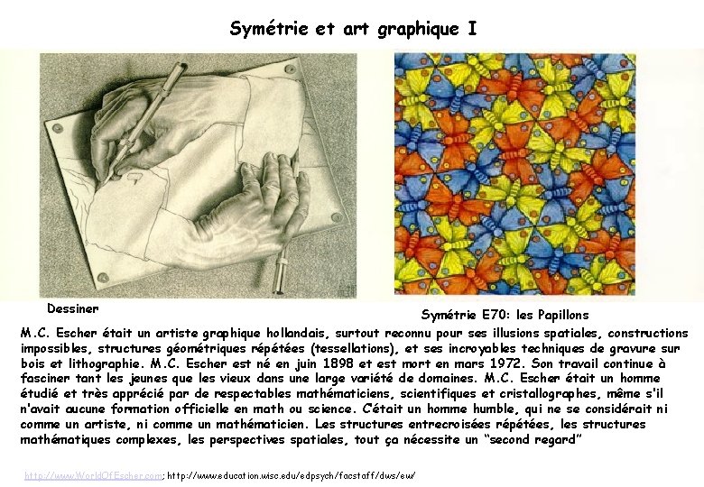 Symétrie et art graphique I Dessiner Symétrie E 70: les Papillons M. C. Escher