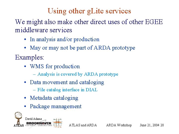 Using other g. Lite services We might also make other direct uses of other