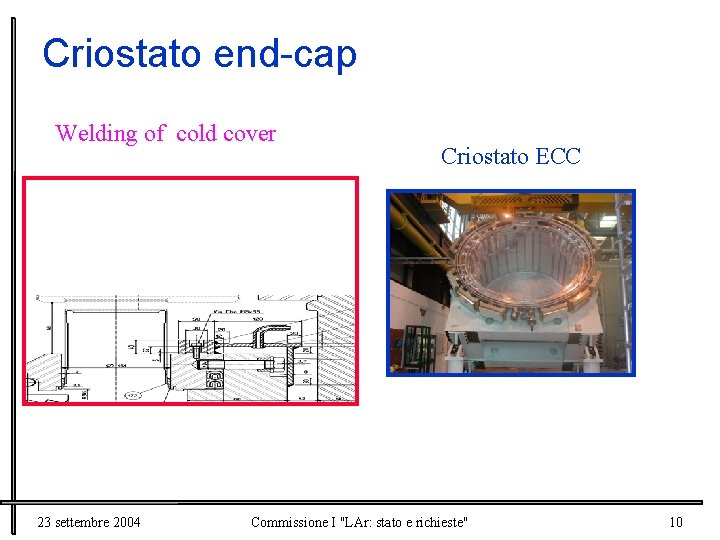  Criostato end-cap Welding of cold cover 23 settembre 2004 Criostato ECC Commissione I